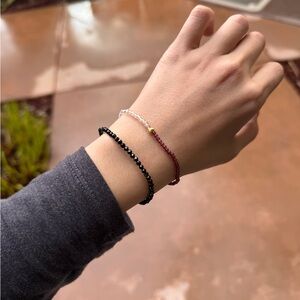 Black Spinel & Garnet Crystal Bracelet Set | Dainty Energy Stack